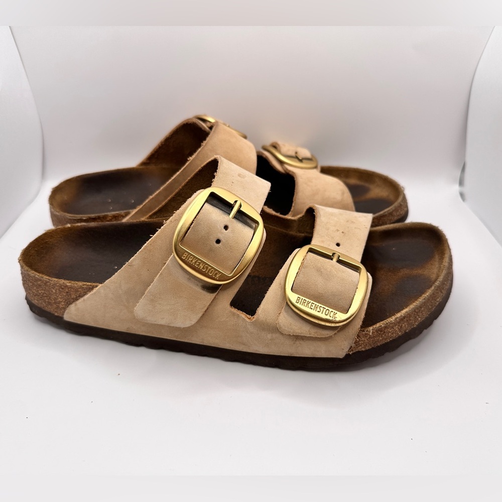 Birkenstock Arizona Big Buckle Nubuck Leather Sandcastle Womens Sz 9 Mens Sz 7